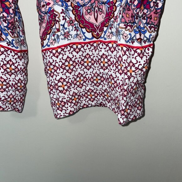 Loft Womens Small Bohemian Style White & Pink Floral Patterned Pants - Picture 3 of 8